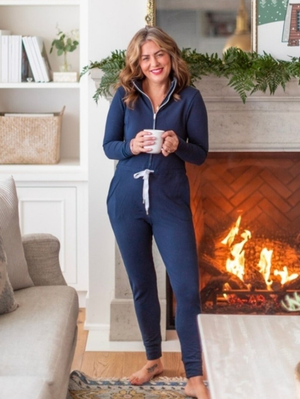 Smash + Tess Navy Zip-Front Jumpsuit with Drawstring Size Large